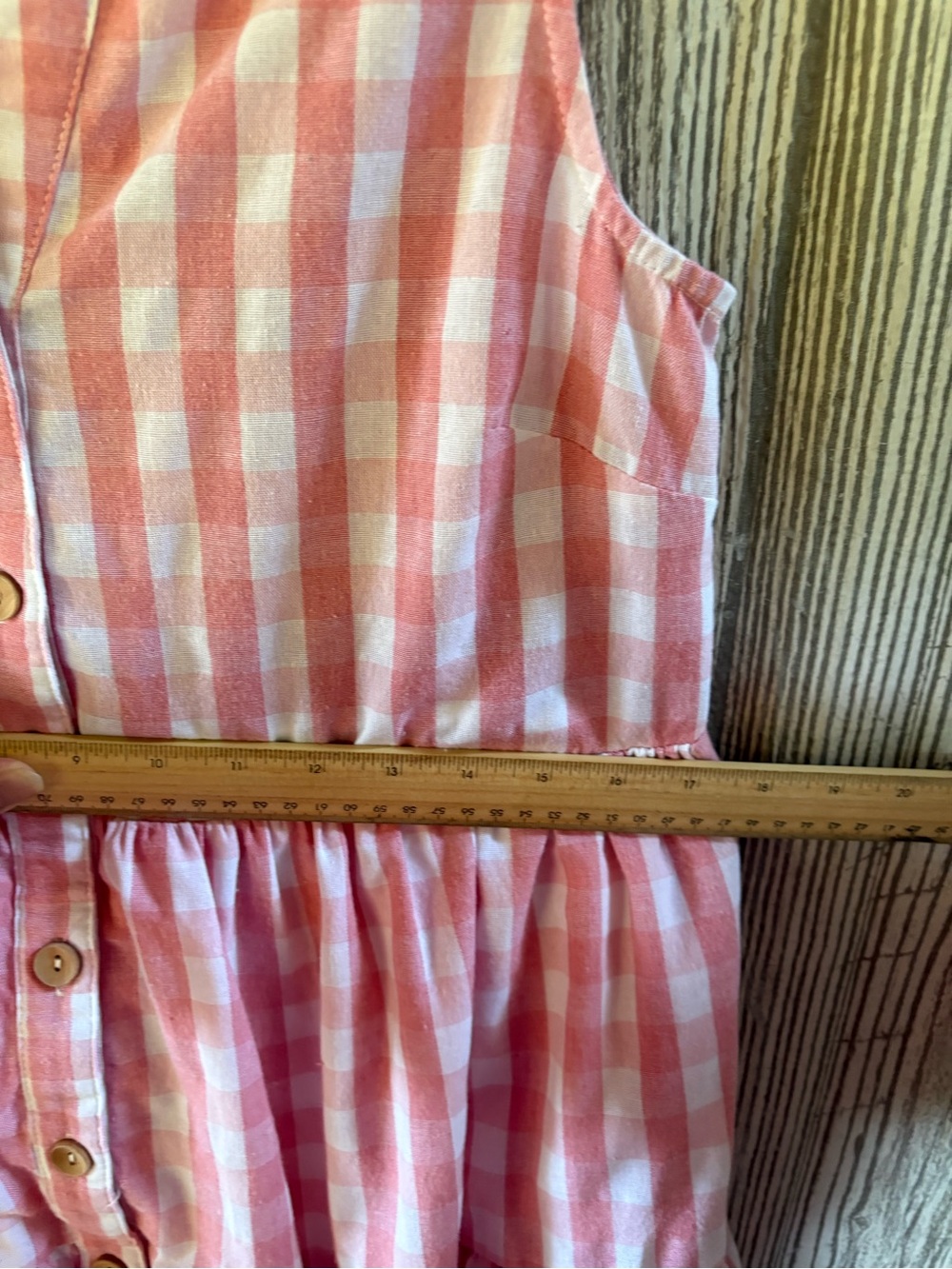 ENTRO Gingham Dress S Pink White Tiered Ruffle Dress with Pockets 100% Cotton - Picture 8 of 8